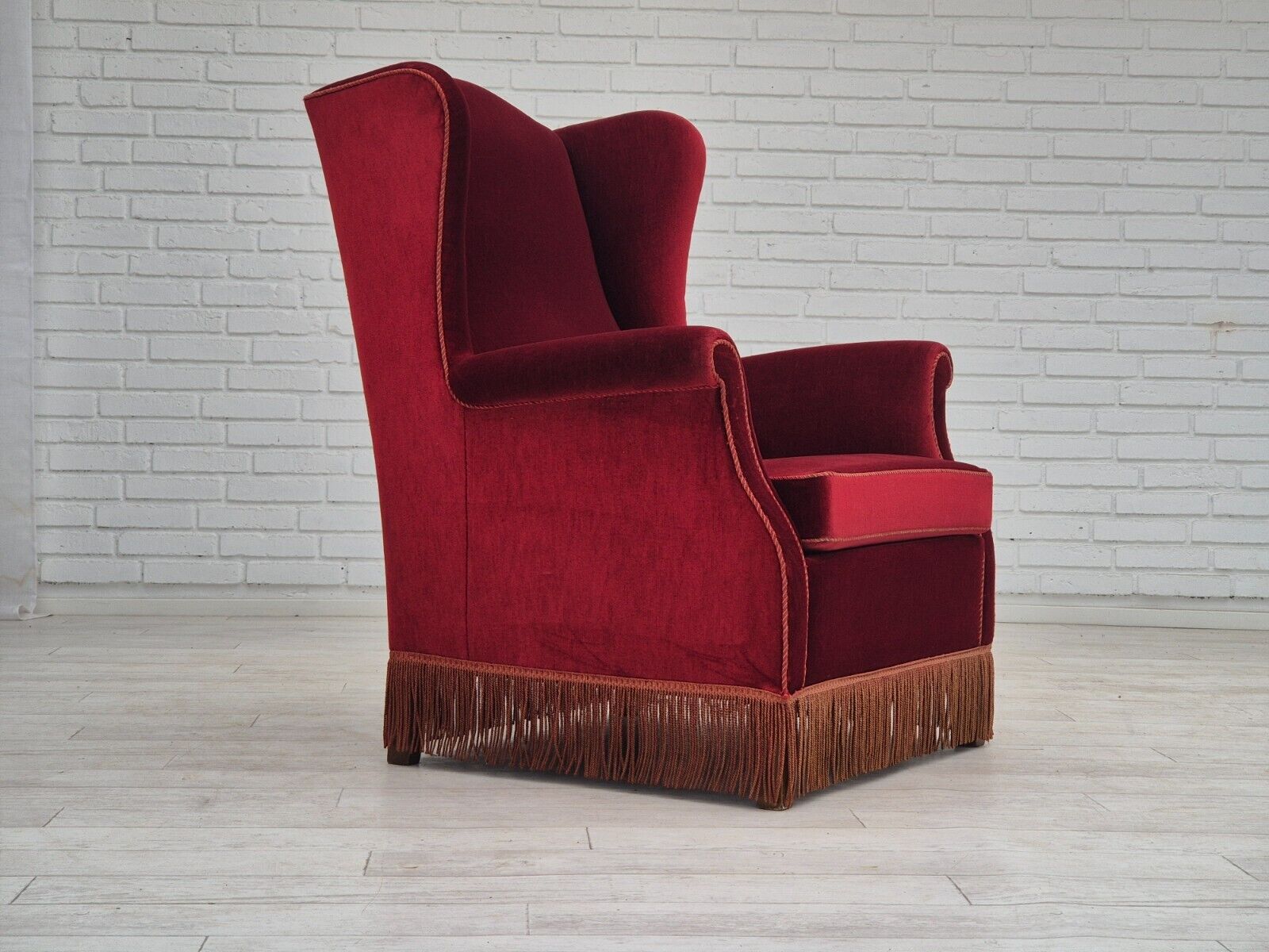 1970s Danish highback wingback armchair original condition furniture velour