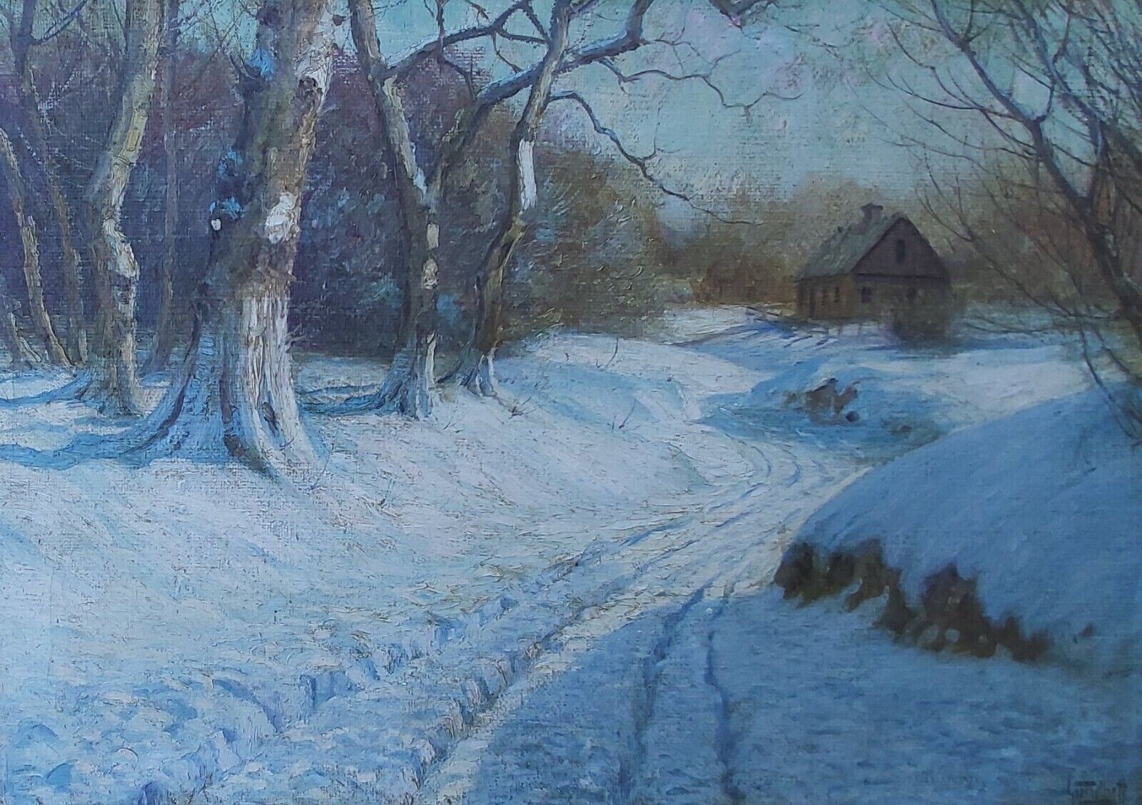 Georg Gundorff (1876-?): Snow rut on sunny winter day Beautiful original oil