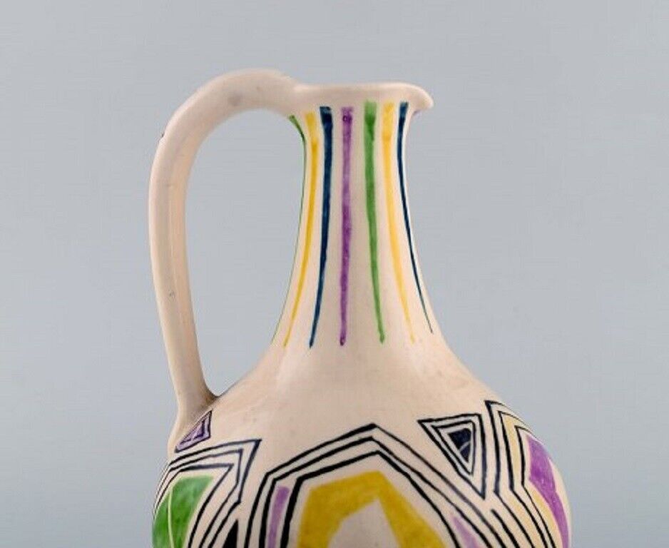 European studio ceramist Unique jug with handle in glazed ceramic Dated 1957