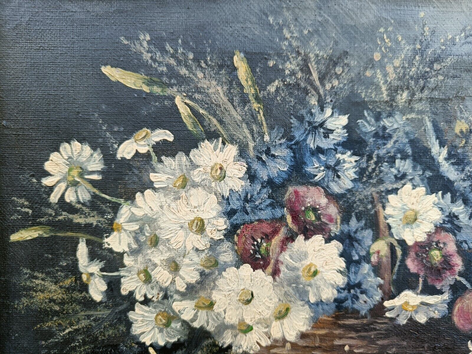 FIELD FLOWERS IN A BASKET Original oil painting