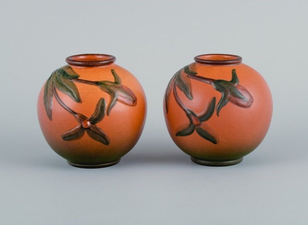 Ipsen's Denmark Two small vases with glaze in orange-green shades