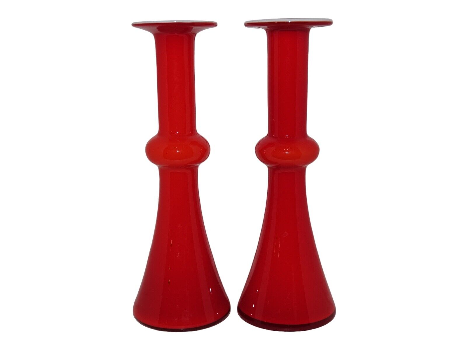 Holmegaard pair of red Carnaby vases