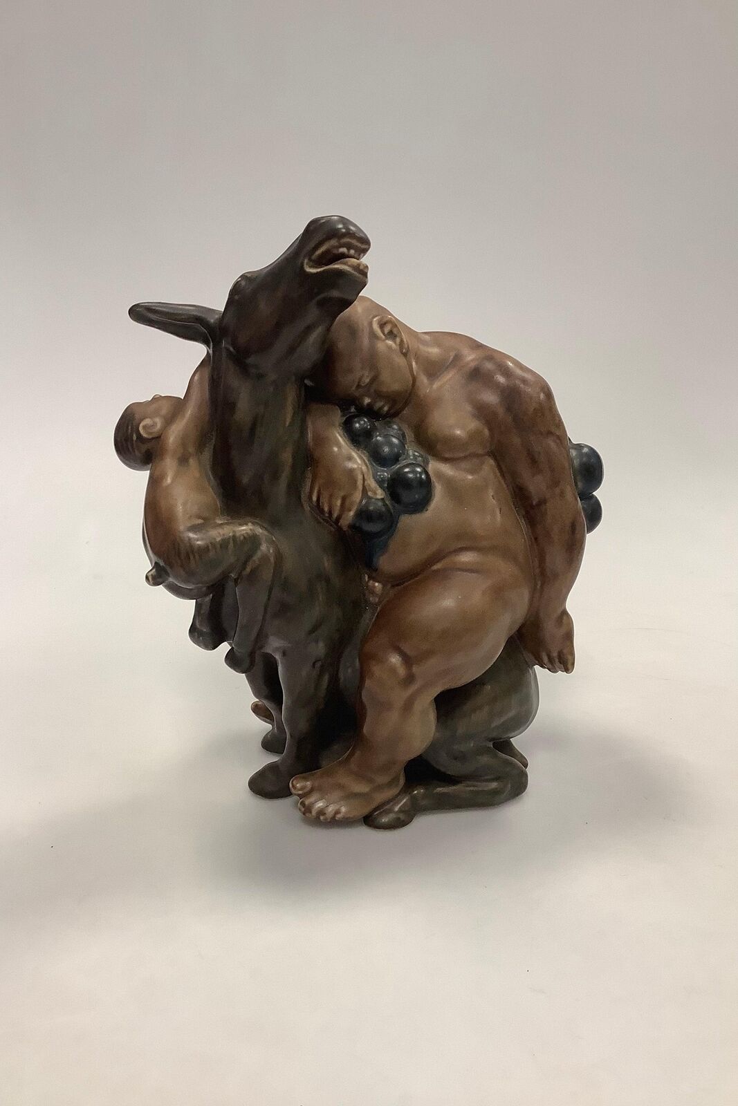 Kai Nielsen Stoneware figurine no 4026 Sleeping Bacchus and climbing Faun on