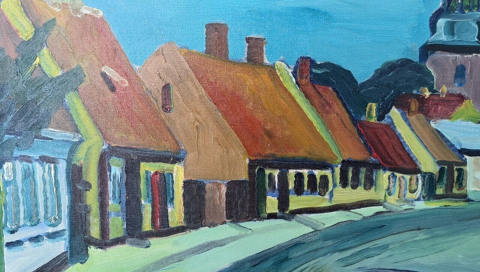 Eyvind Olesen (1907-1995): SMALL TOWN WITH BIG CHURCH Dated 1969