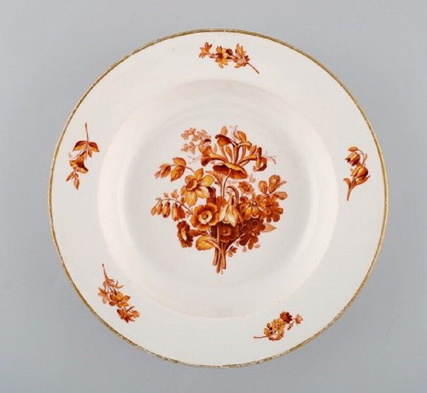 Three antique Meissen porcelain plates with orange hand-painted flowers