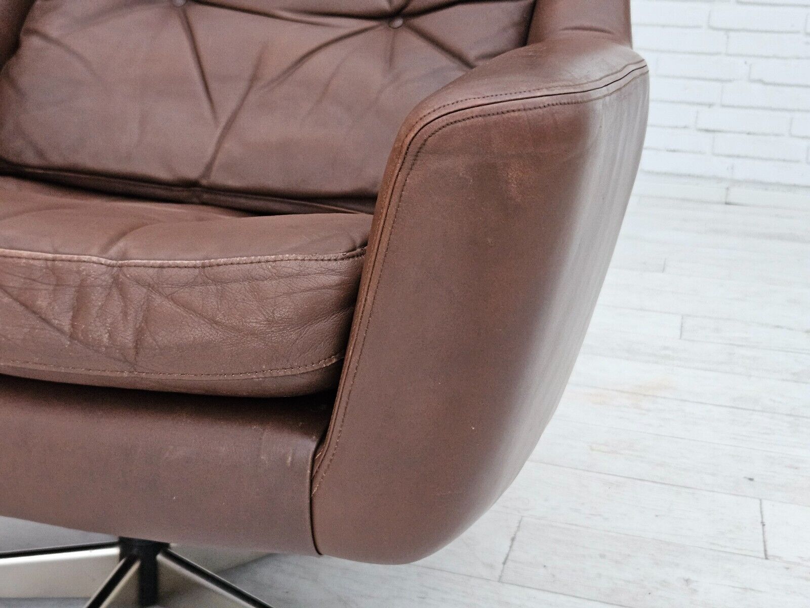 1970s Danish swivel chair with footstool original good condition leather