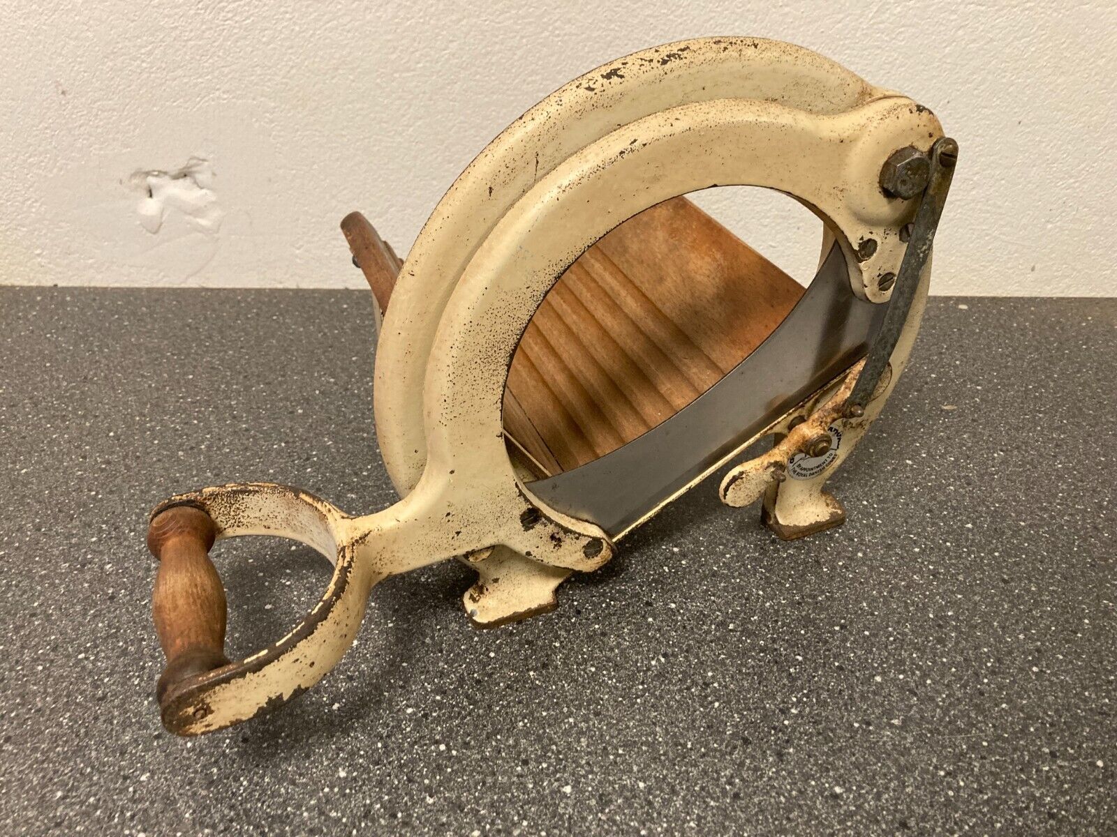 Vintage White Raadvad Danish Bread Slicer - Rustic Kitchen Charm from 1930s