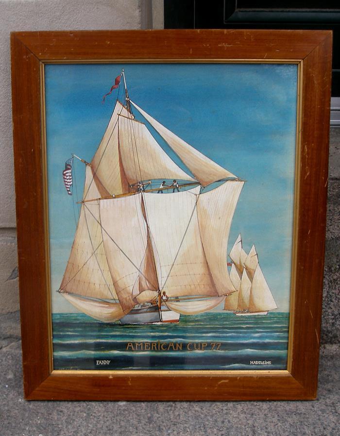 America's Cup Sailing Race 1877  Fanny and Madeleine Antique watercolor