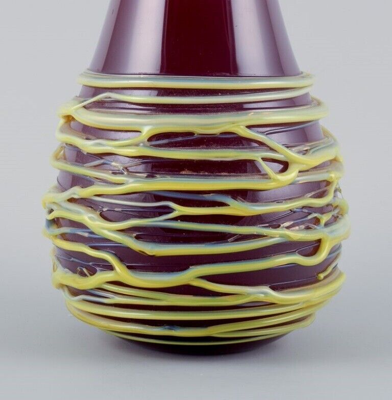 Murano Italy large mouth-blown spaghetti vase in burgundy art glass 1970s