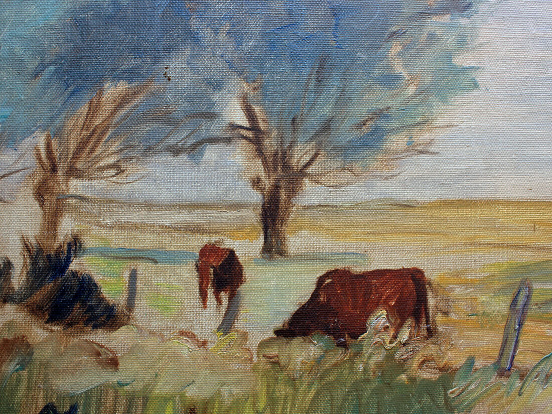 Count Harald Moltke Two cows grazing in the meadows Mid 1900s