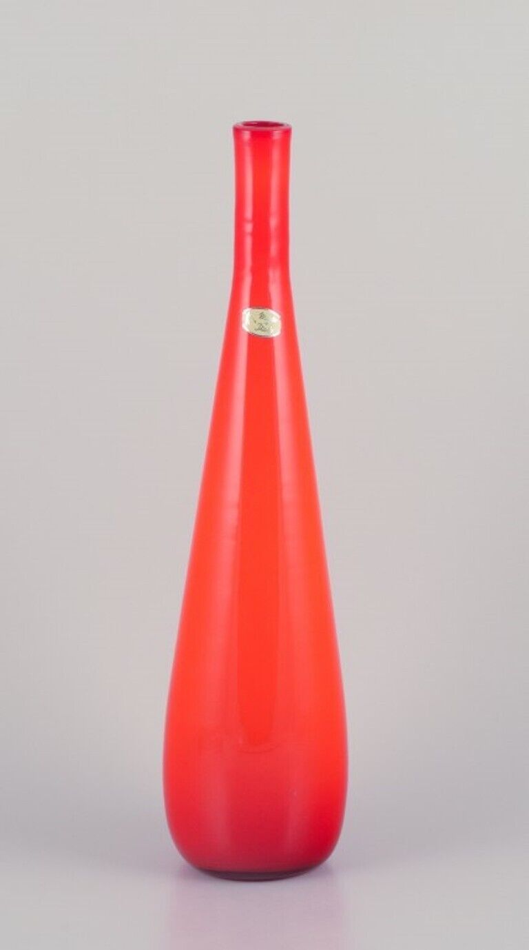 Murano Italy Large art glass vase with a slender neck in orange glass