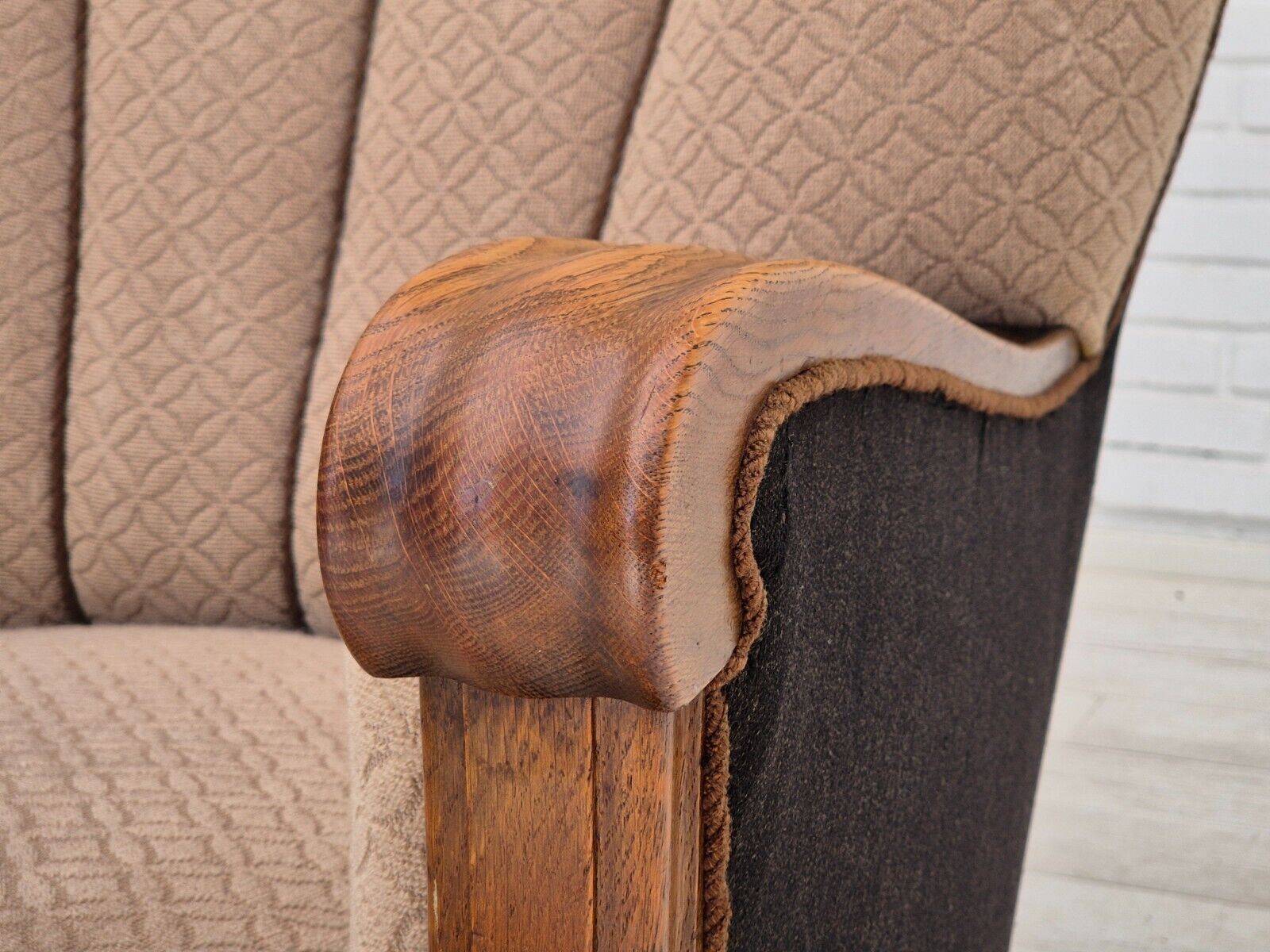 1950s Danish vintage armchair light brown cotton/wool oak wood