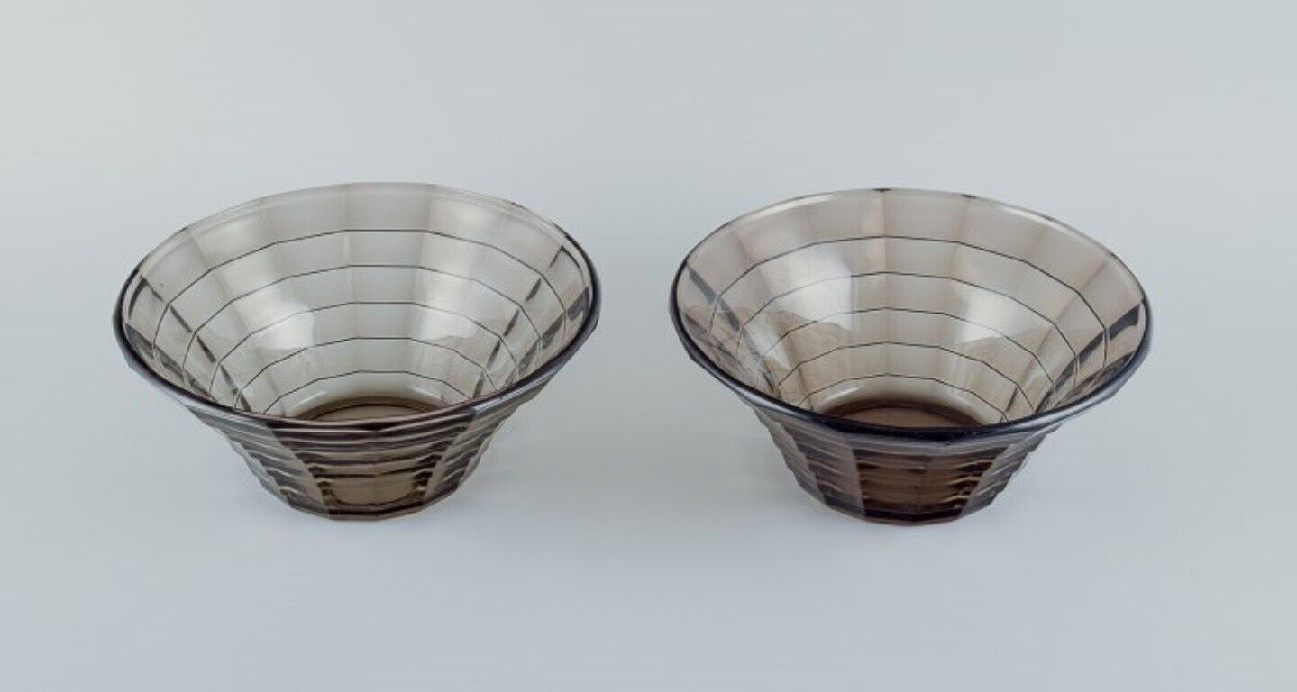 Simon Gate for Orrefors/Sandvik Two large bowls in smoked coloured glass