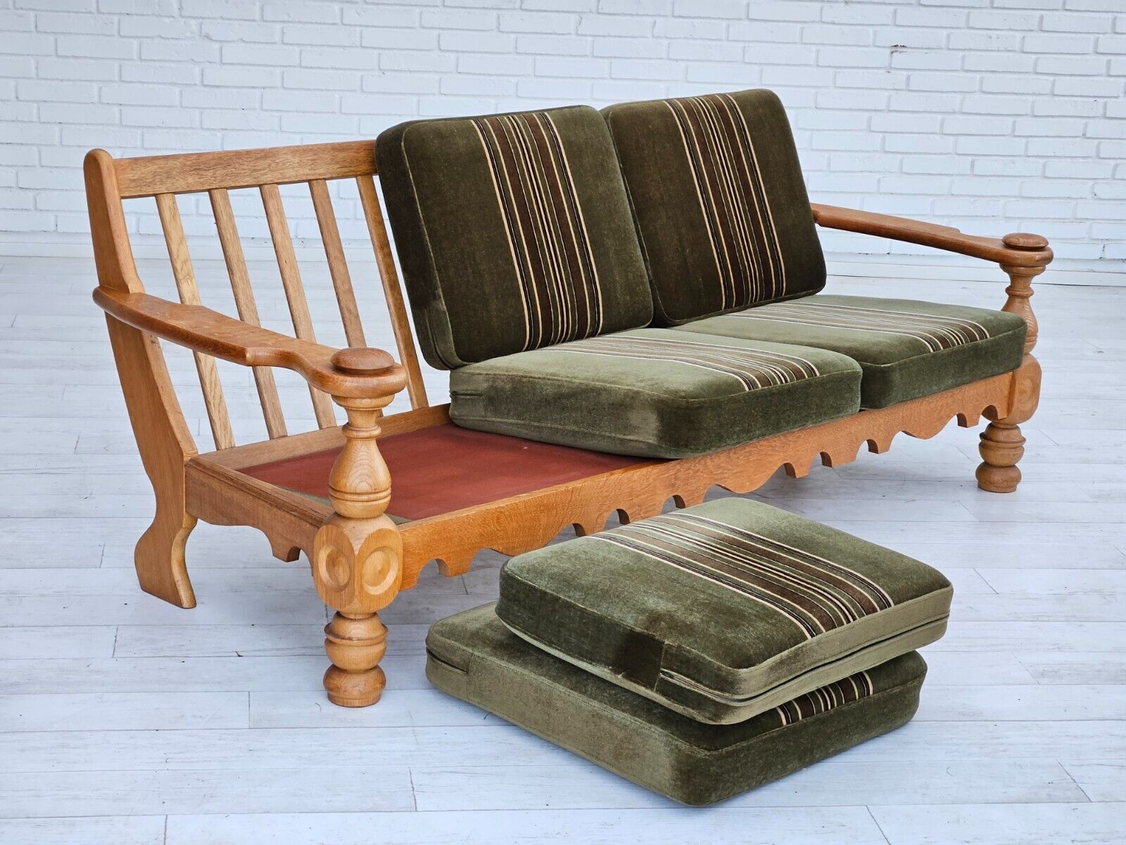 1970s Danish 3 seater sofa original very good condition velour oak wood