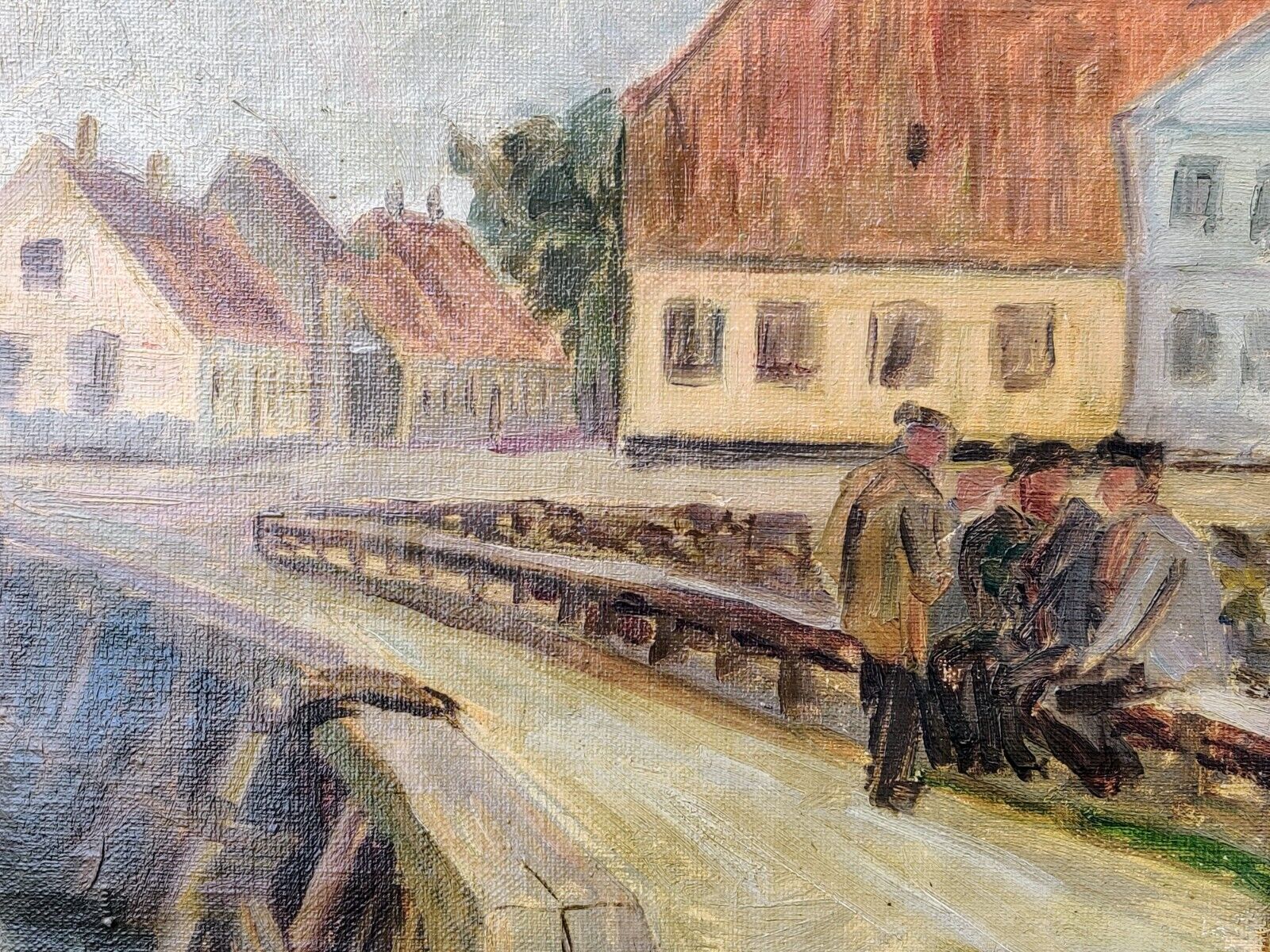 Axel Bredsdorff (1883-1947) CHAT IN HARBOR original oil painting