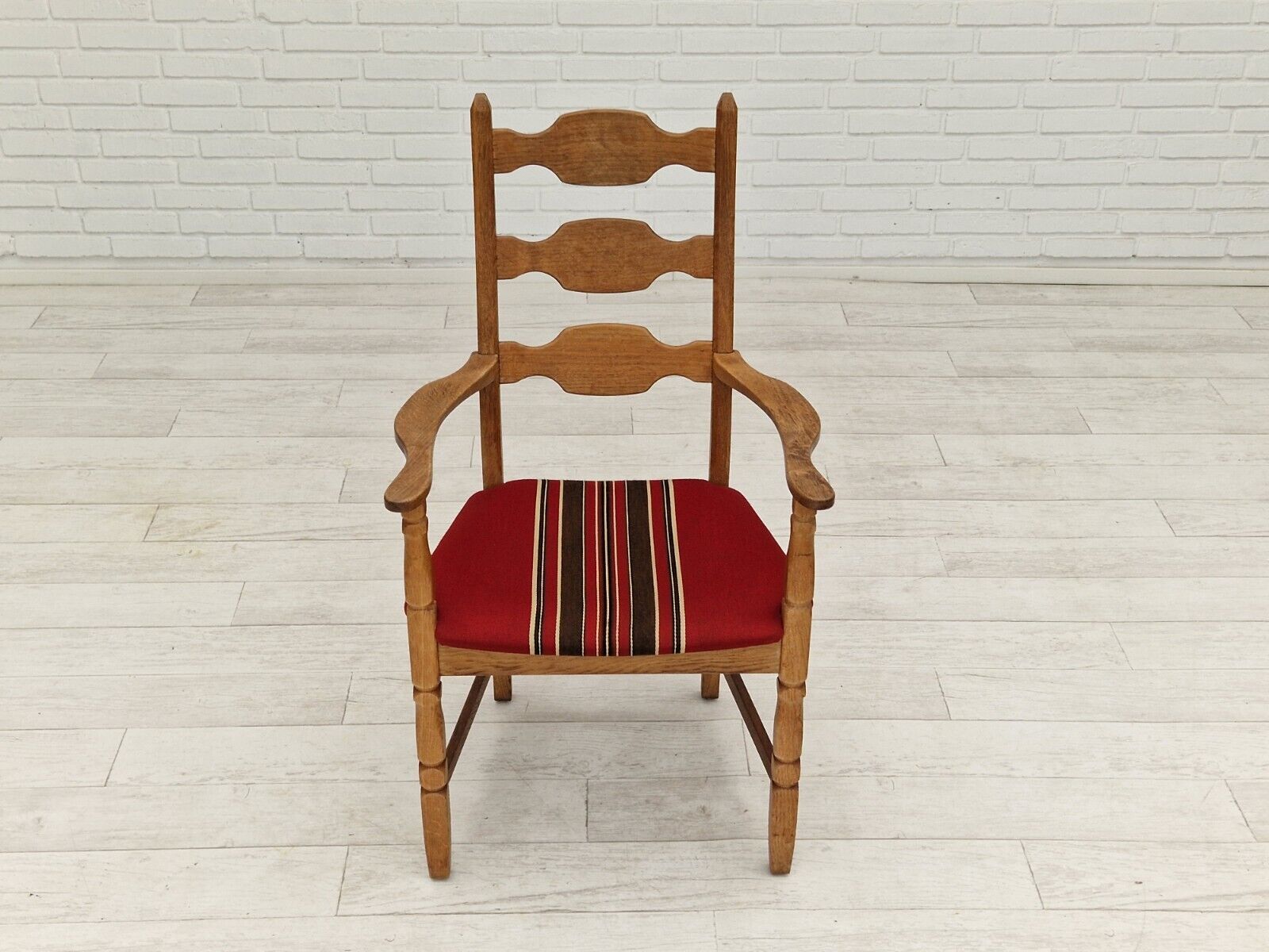 1960s Danish design armchair oak wood furniture wool