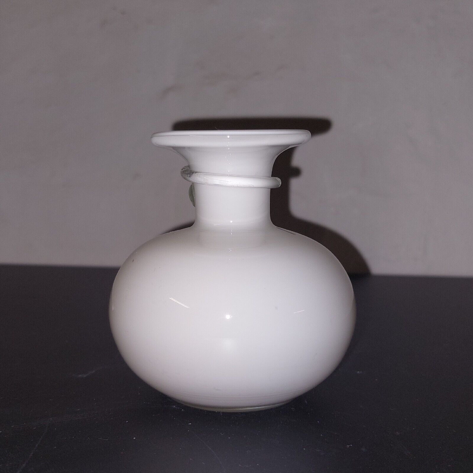 Vintage small white modern art glass vase from Holmegaard Glass factory c 1970