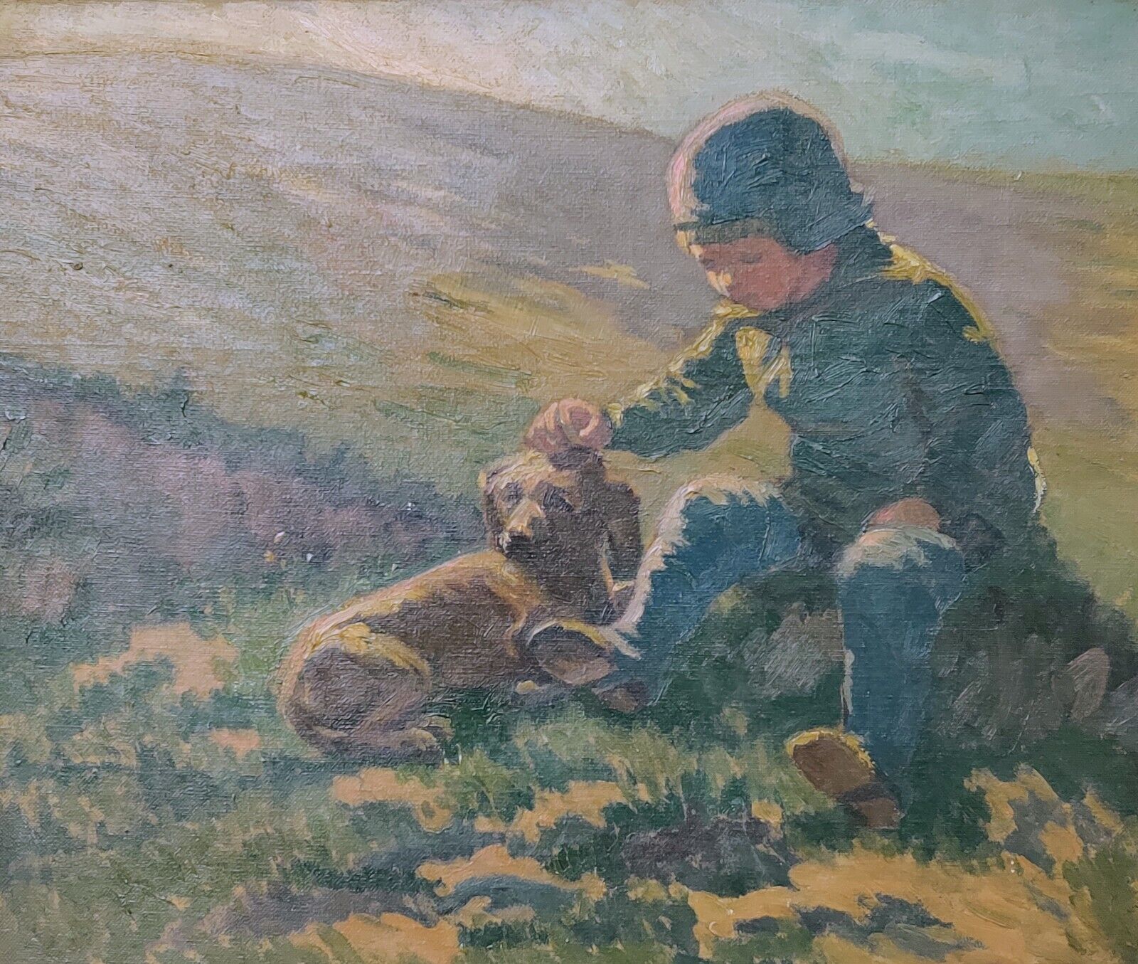 Jørgen Lupplau Janssen (1869-1927):  BOY AND HIS DOG original oil painting