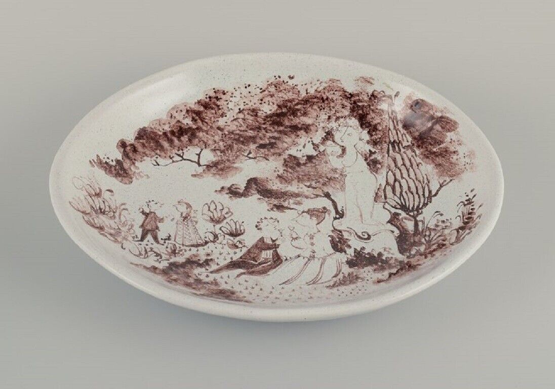 Bjørn Wiinblad  Early large hand-painted dish decorated with romantic scenery