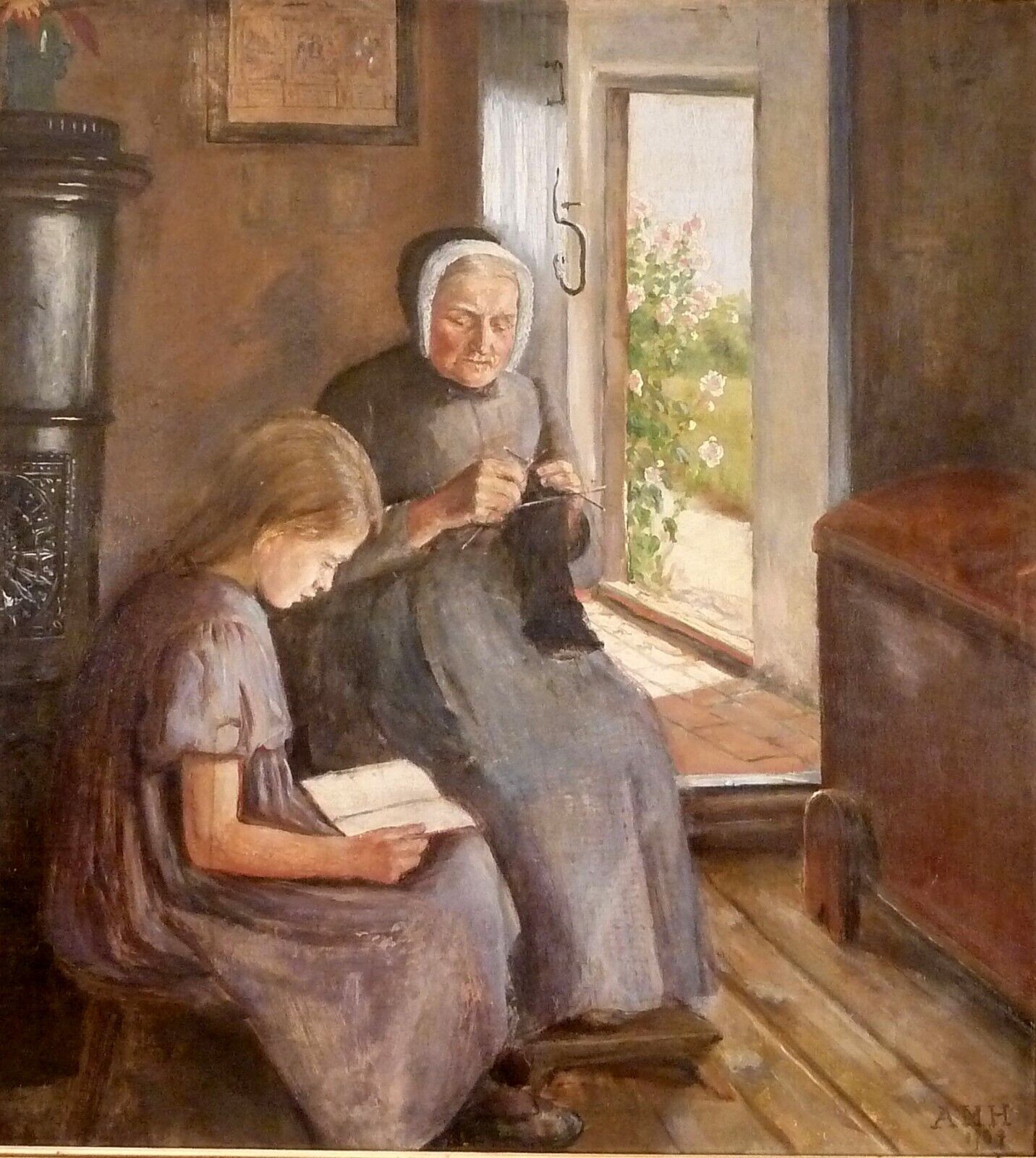 ANNE MARIE HANSEN! INTERIOR WITH YOUNG GIRL AND HER GRANDMOTHER