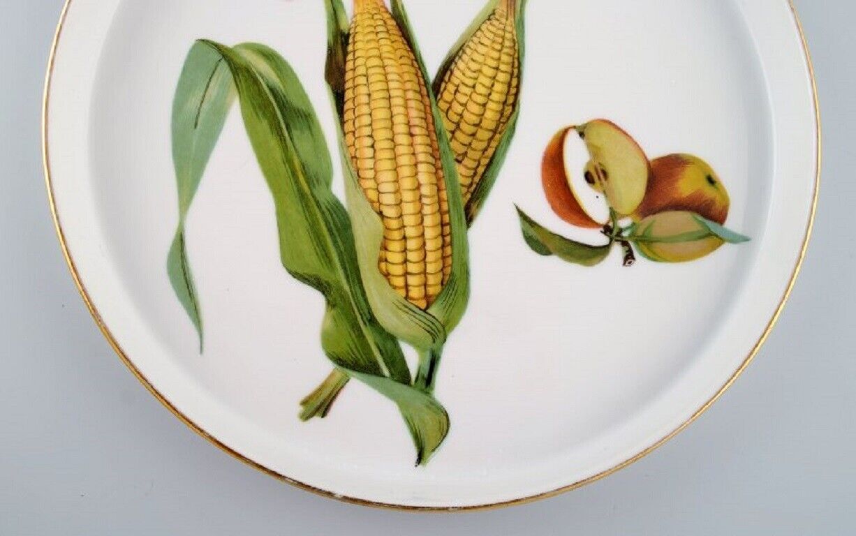 Royal Worcester England Six round porcelain dishes decorated with corn cobs