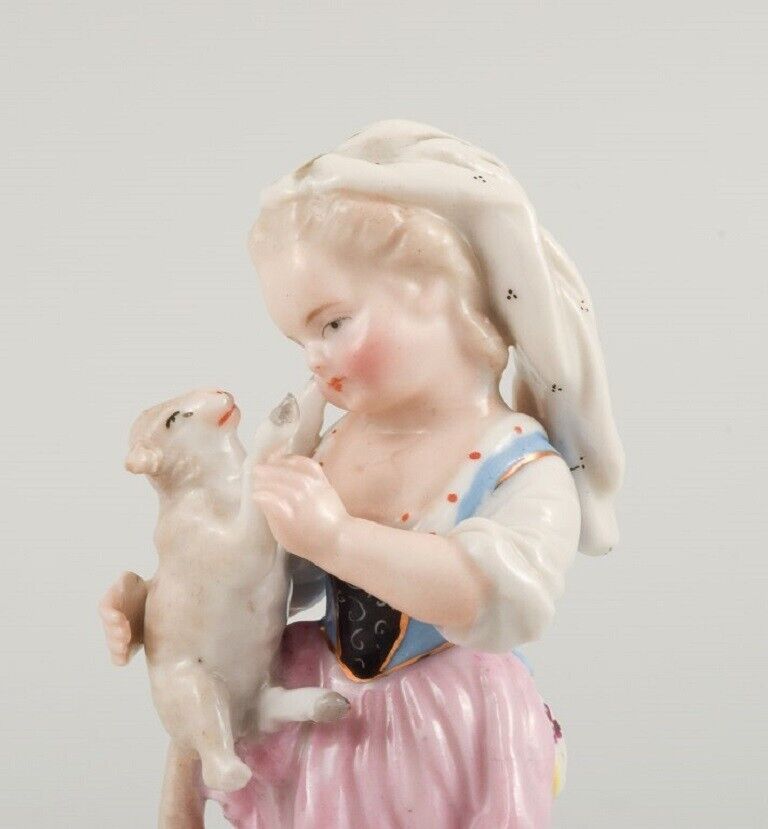 Porcelain figurine Meissen similar stamp Girl with a lamb late 19th C