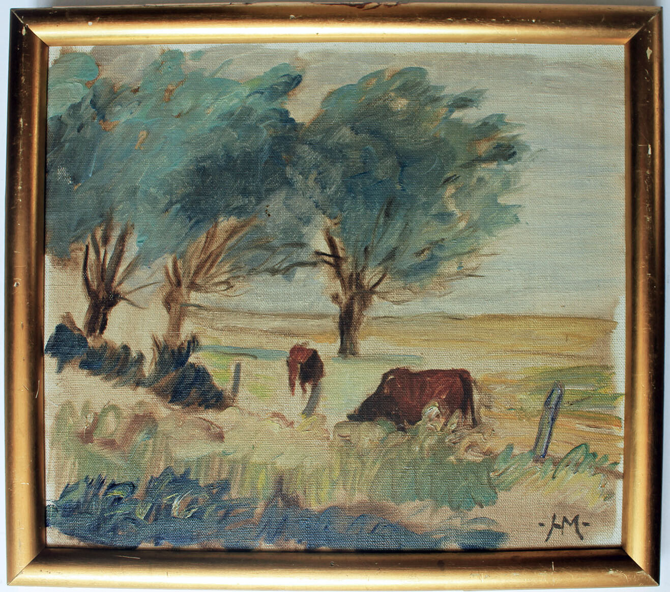 Count Harald Moltke Two cows grazing in the meadows Mid 1900s