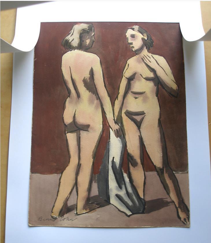 Benny Cohn ( American 1896) Two Women Ca 1940s Art Deco Watercolor