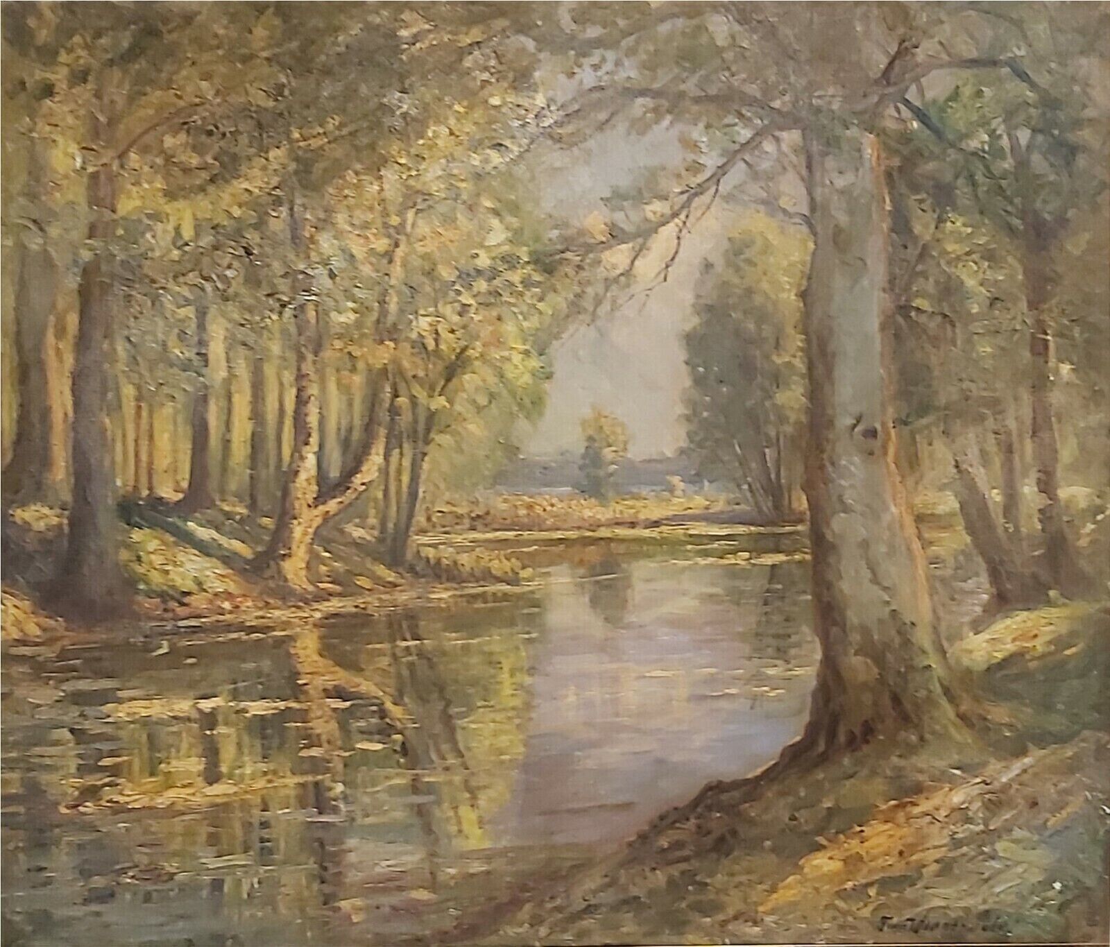 Finn Wennerwald (1896-1969): STILL FOREST POND Original vintage oil painting