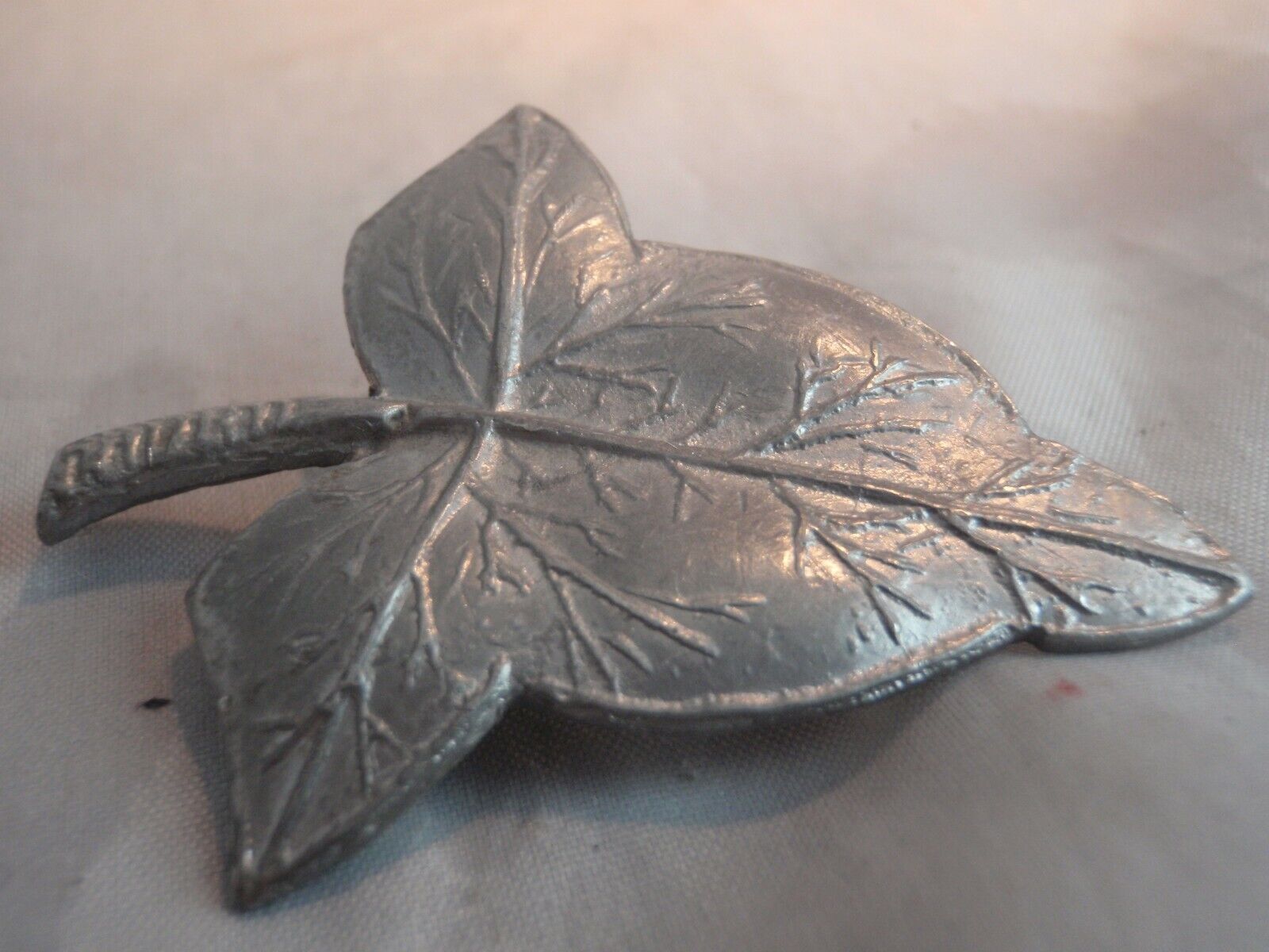 Vintage Swedish town of Visby tulip poplar leaf brooch  handmade pewter