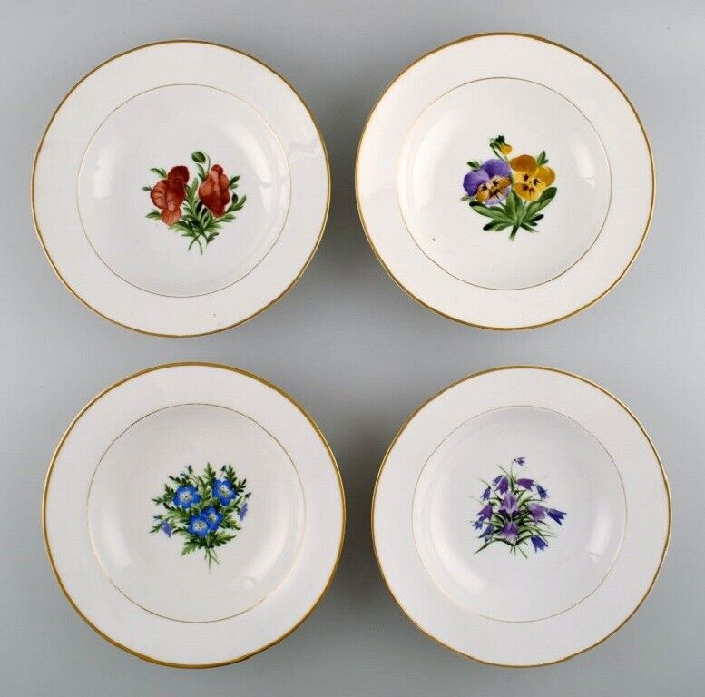 4 antique Royal Copenhagen deep plates in Flora Danica style