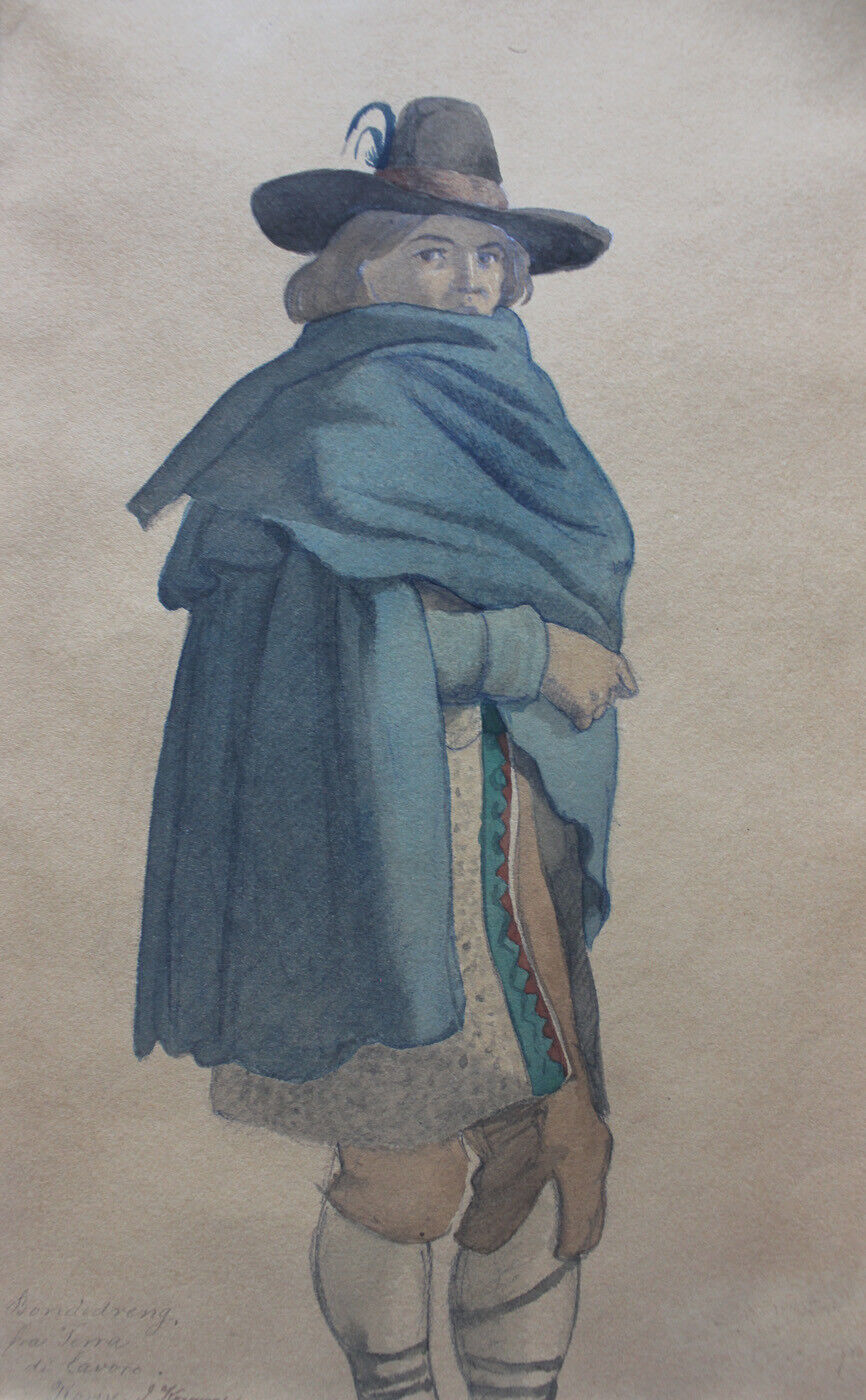 Jacob Kornerup watercolor A peasant boy from Terra di Lavoro Rome c1855