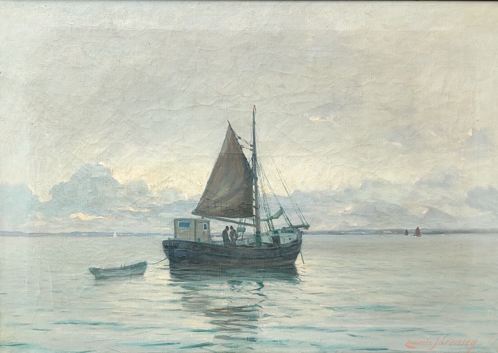 Laurits Sørensen (1882-1952): FISHING SAILBOAT IN CALM SEA