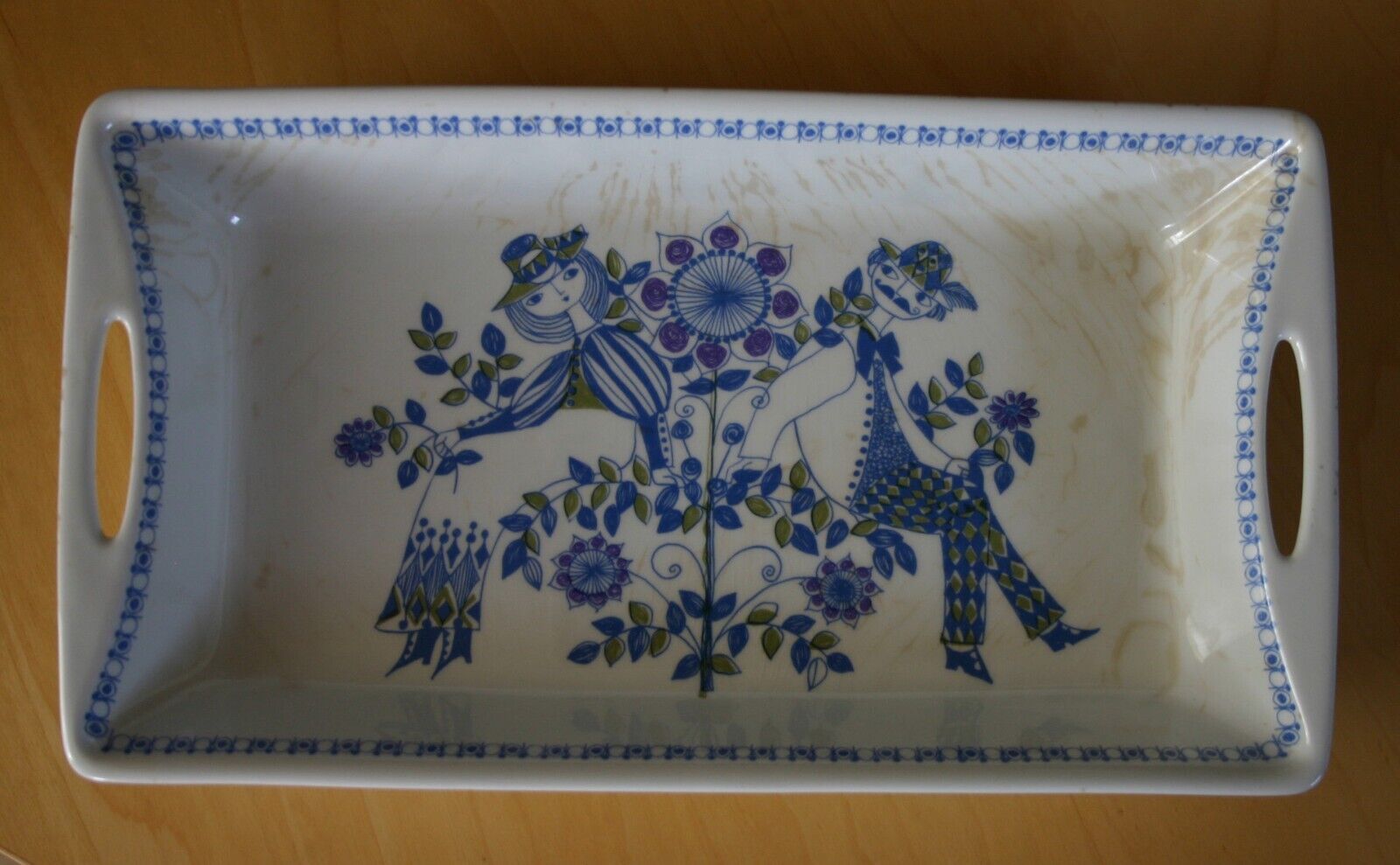 Vintage Figgjo Lotte Turi design ceramic blue white baking dish handpainted tray