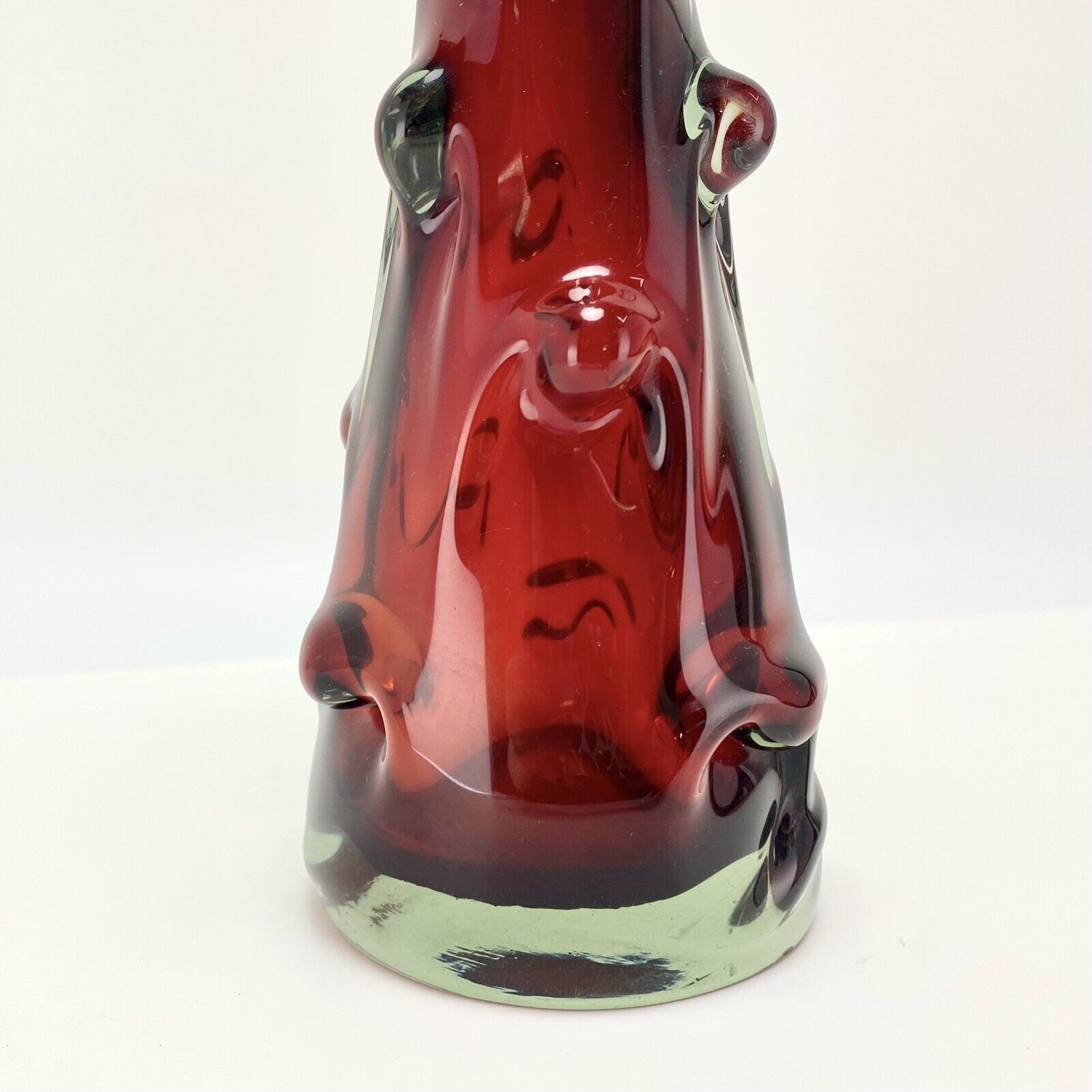 Large Vtg MCM 1960s Jan Beranek Czech Glass Skrdlovice Vase Red Water Splash