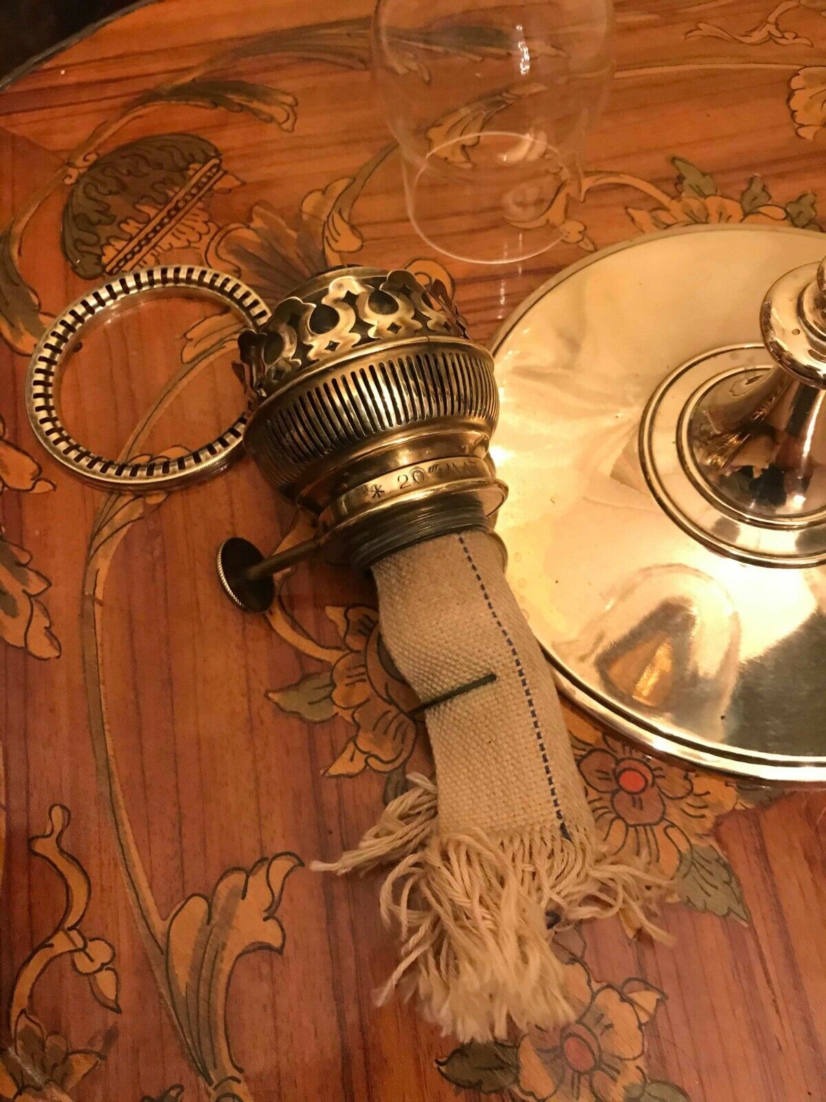 Antique Brass Kerosene Lamp 75 cm Height AMAZING Glass Shade