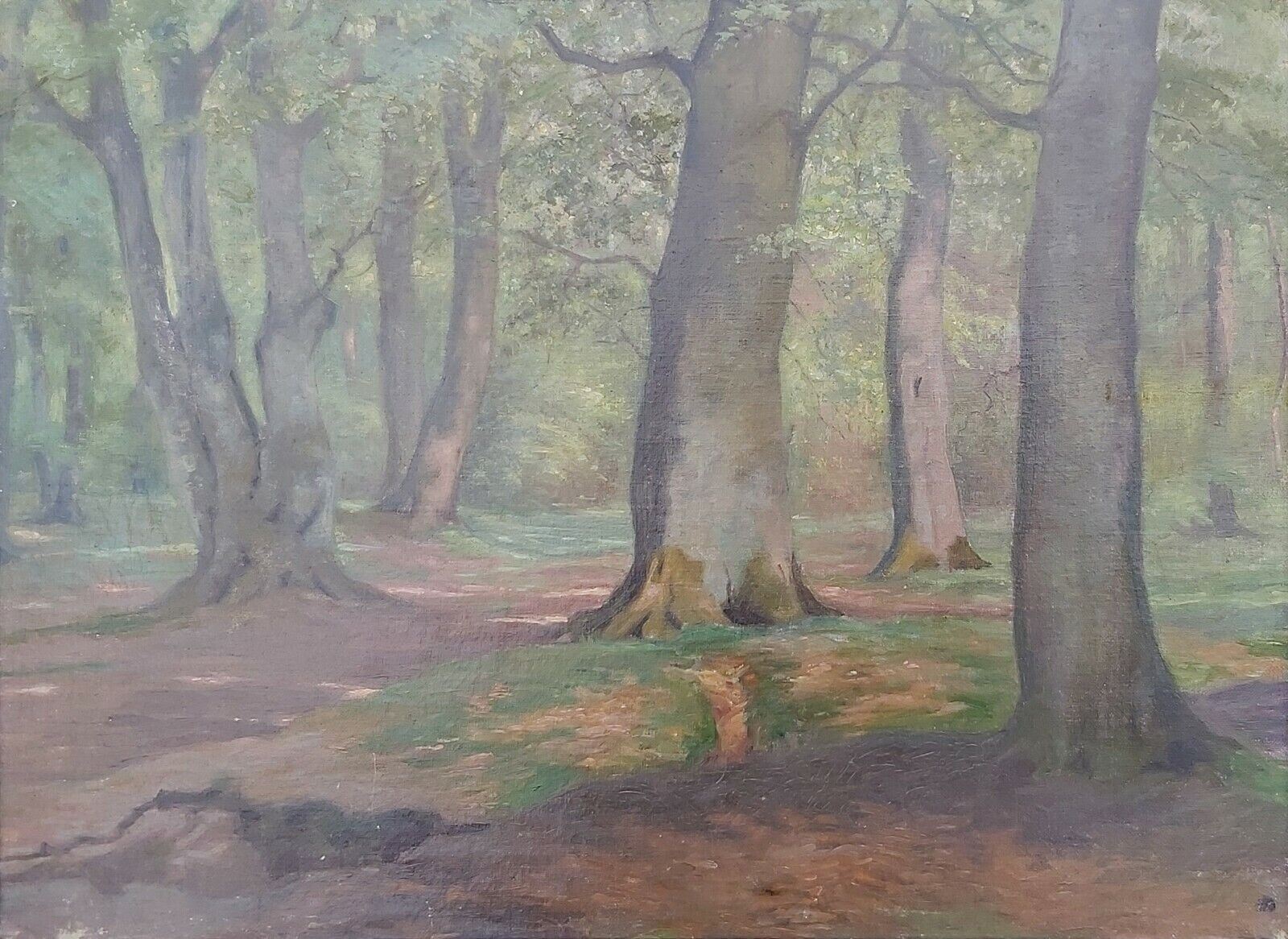 OLD-GROWTH  FOREST Original antique oil painting Dated 1917