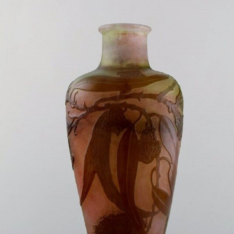 Emile Gallé vase in frosted and overlaid brown art glass ca 1910