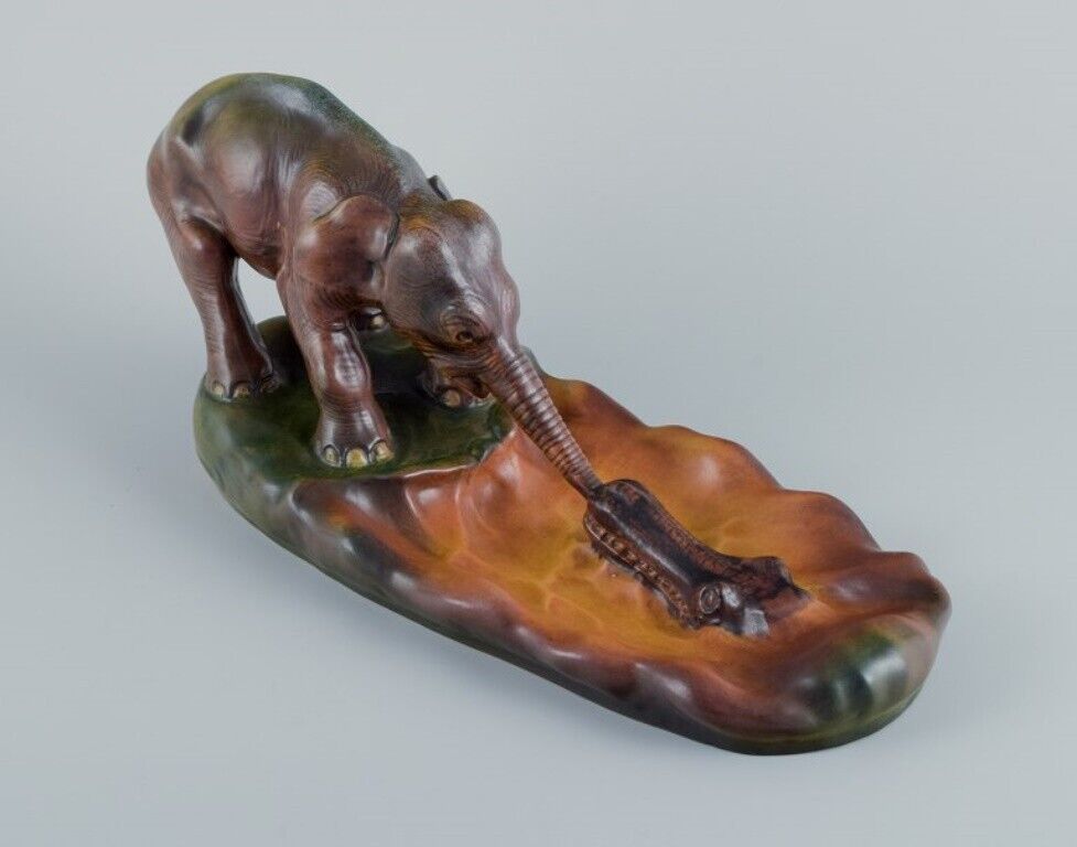 Ipsens Denmark Elephant and Crocodile Ceramic figure 1920s