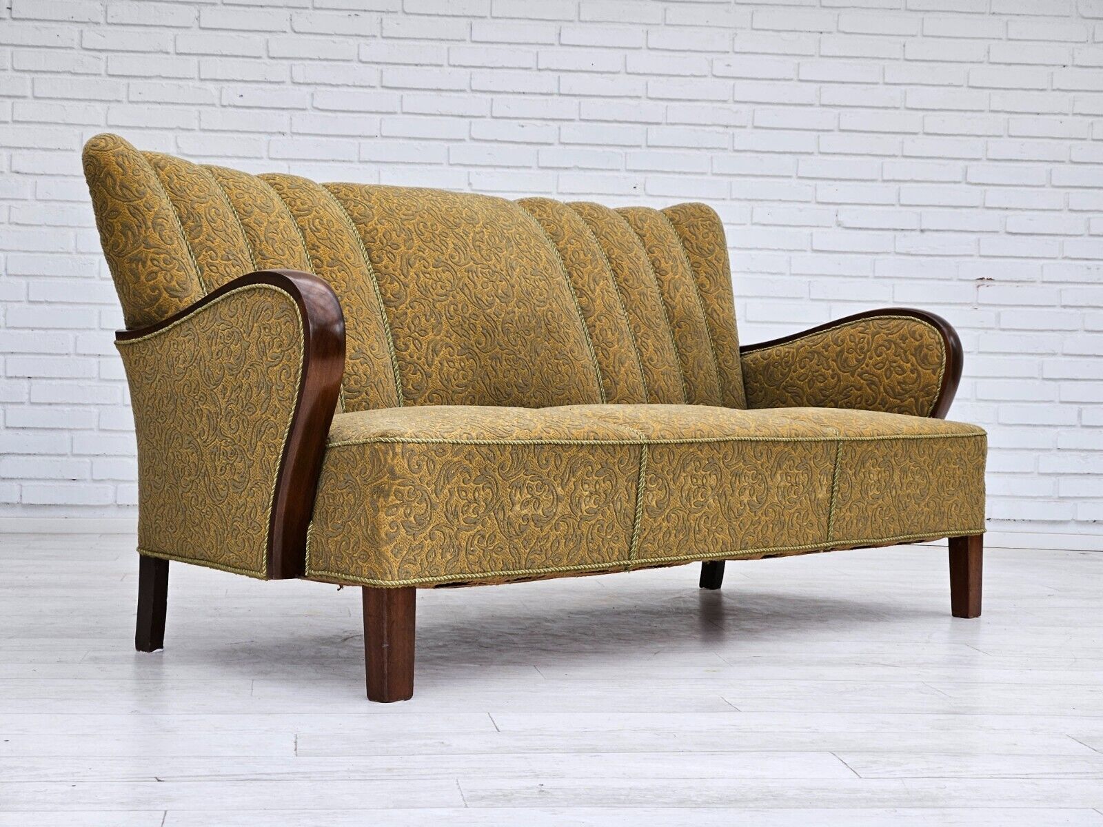 1950-60s Danish 3-seater sofa original condition cotton/wool beech wood