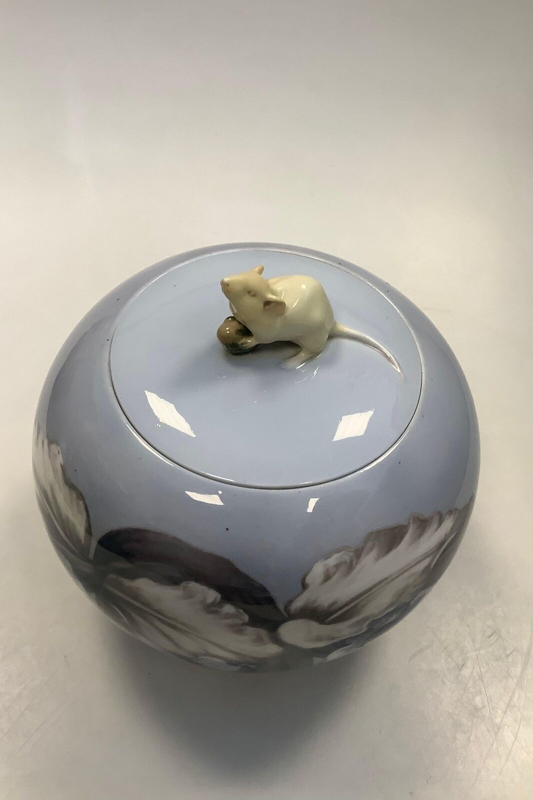 Royal Copenhagen Art Nouveau Vase with Lid of Mouse with Nut No 1218/703