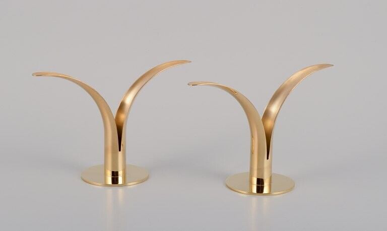 Skultuna pair of Liljan candle holders in brass Designed by Ivar Ålenius Björk