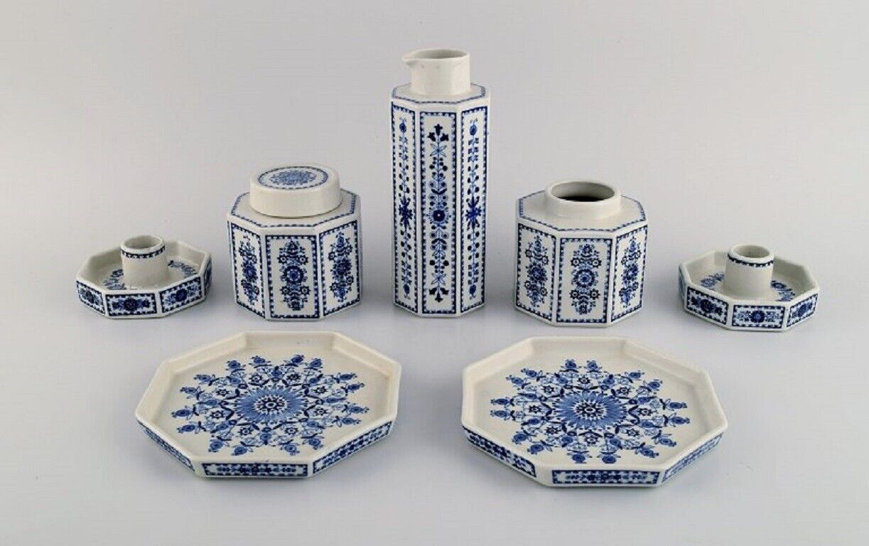 Arabia Finland Two candlesticks two dishes two tea caddies and a jug