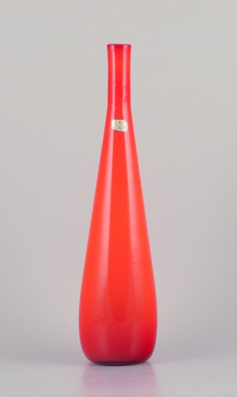 Murano Italy Large art glass vase with a slender neck in orange glass