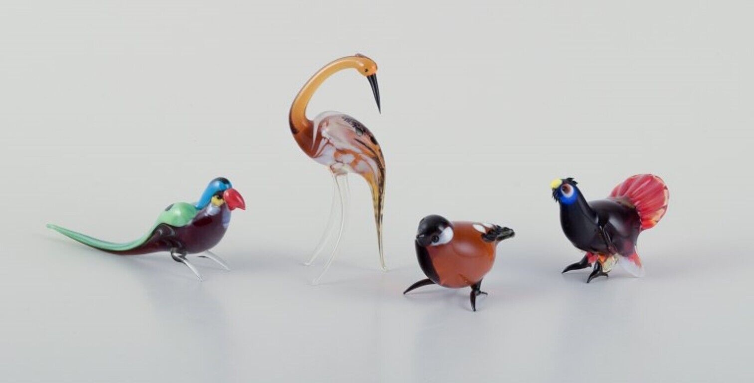 Murano Italy Collection of four miniature glass bird figurines