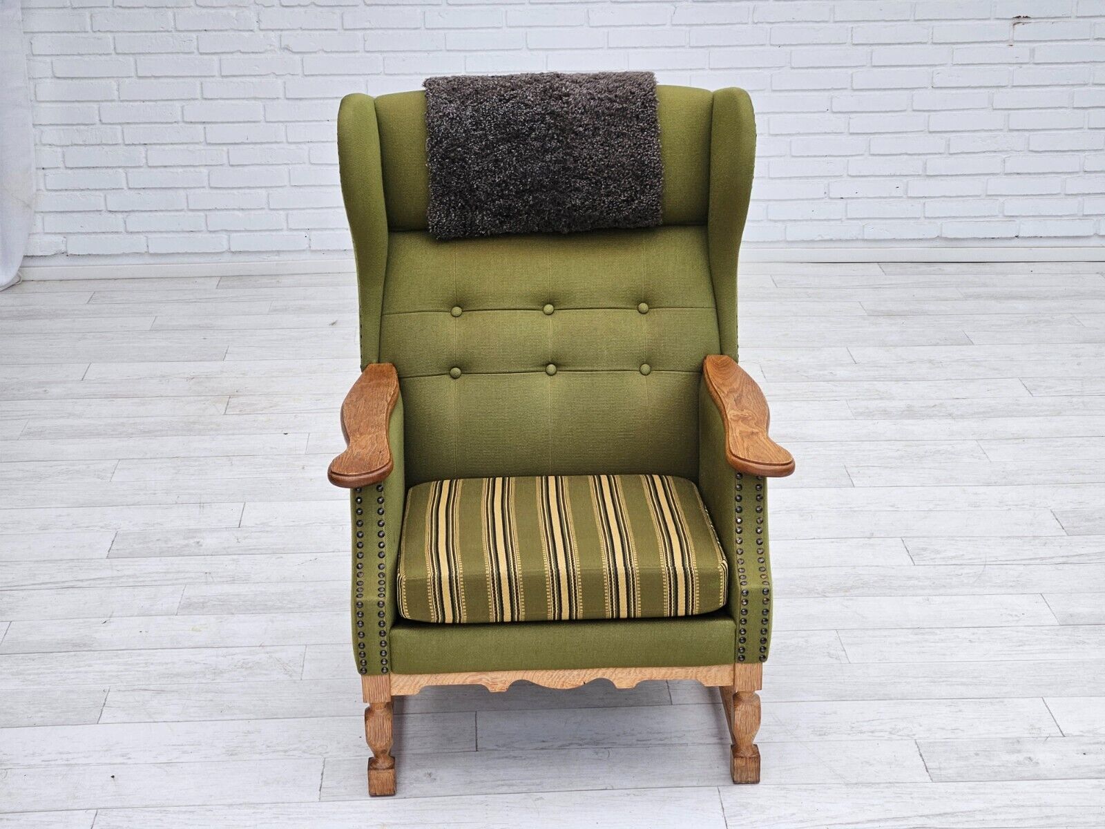 1970s Danish highback armchair wool oak original very good condition