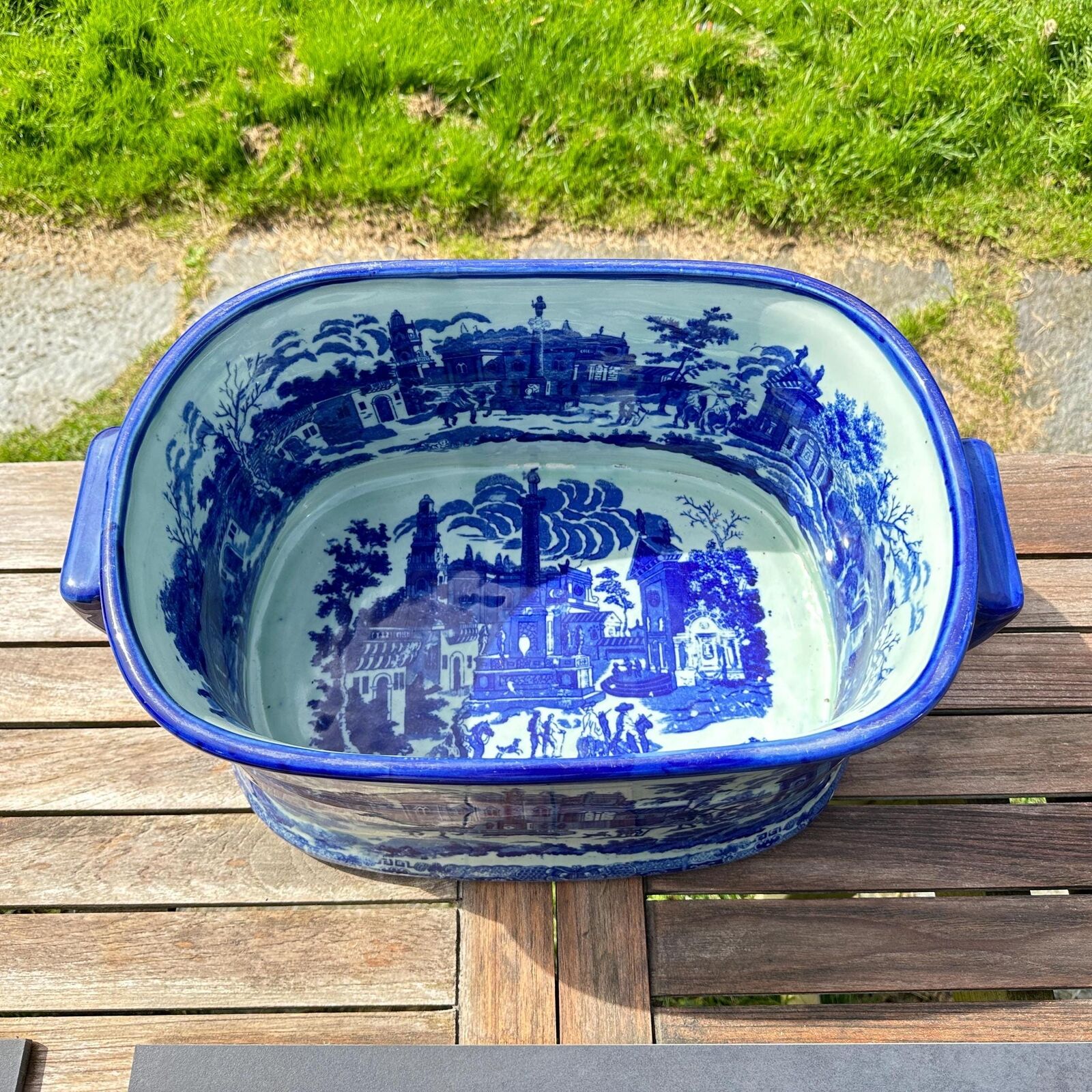 Stunning Large Vintage Victoria Ware Ironware Flow Blue  Foot Bath/Planter