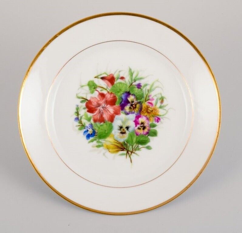 Bing  Grøndahl five porcelain lunch plates with flowers and gold decoration