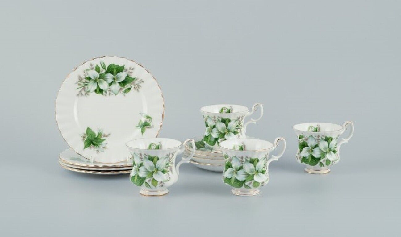 Royal Albert England Four "Trillium" coffee cups with saucers and cake plates