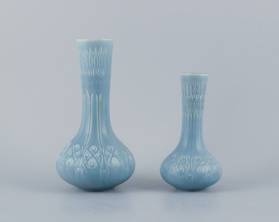 Upsala-Ekeby/Gefle Sweden Two "Kairo" ceramic vases in light blue glaze